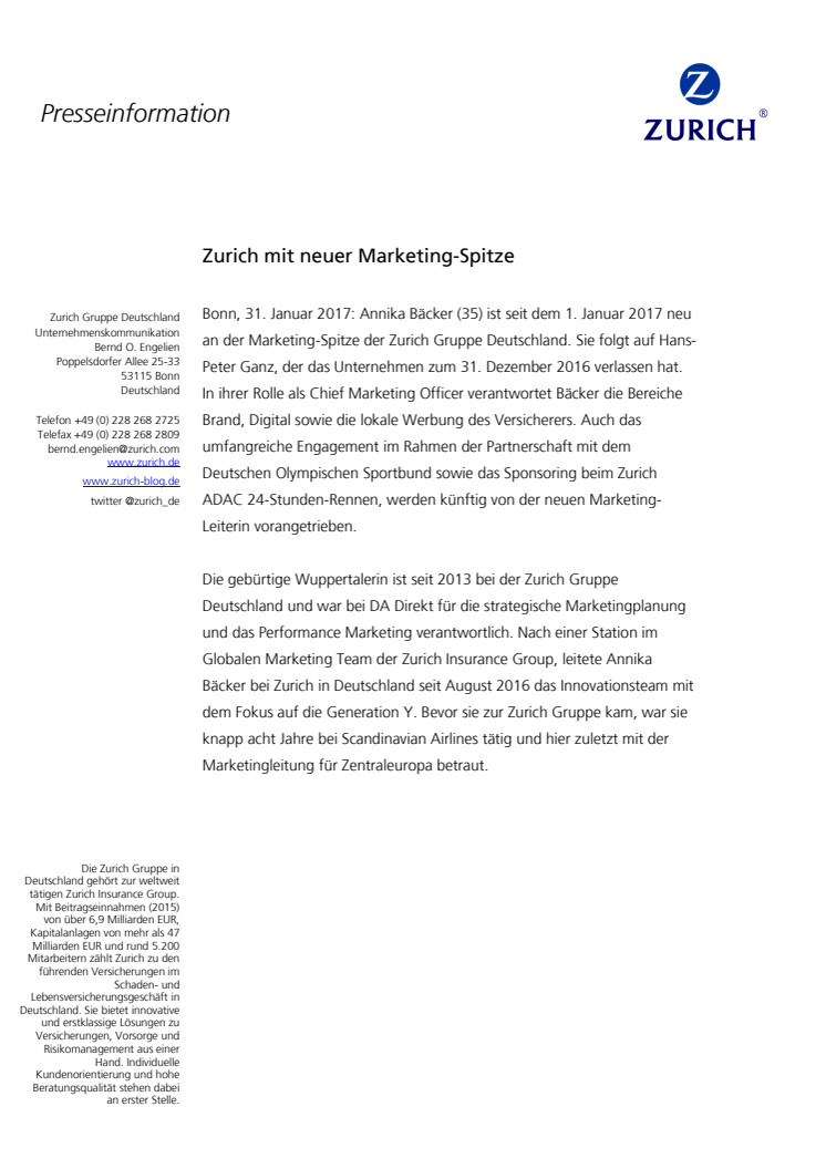 Zurich mit neuer Marketing-Spitze