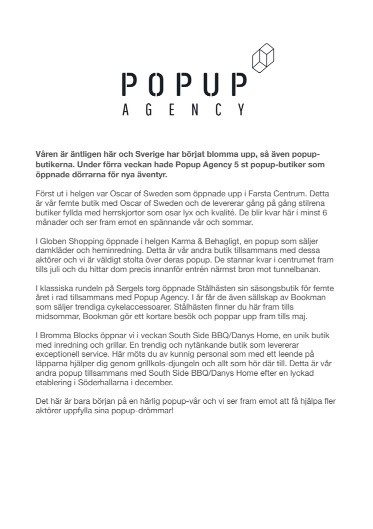 ​Popup Agency öppnar fem nya popup-butiker