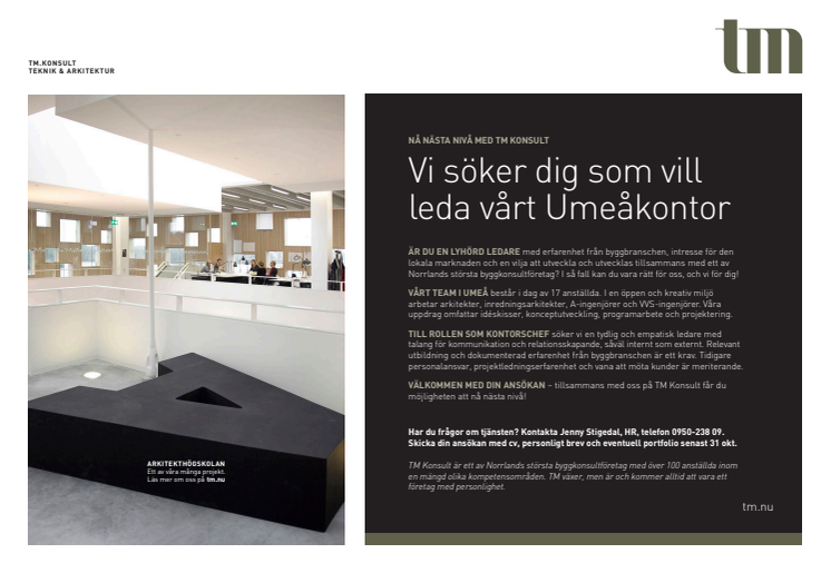 TM Konsult söker kontorschef till Umeå