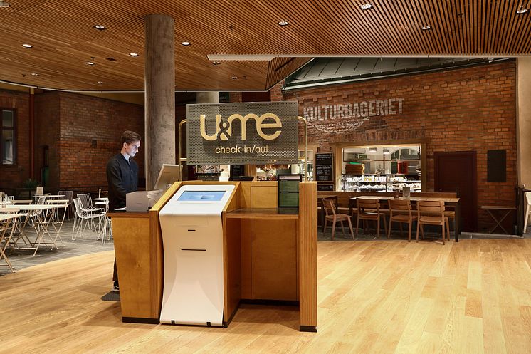 Self-service checkin desk at U&Me Hotel in Umeå, Sweden, by Stylt Trampoli