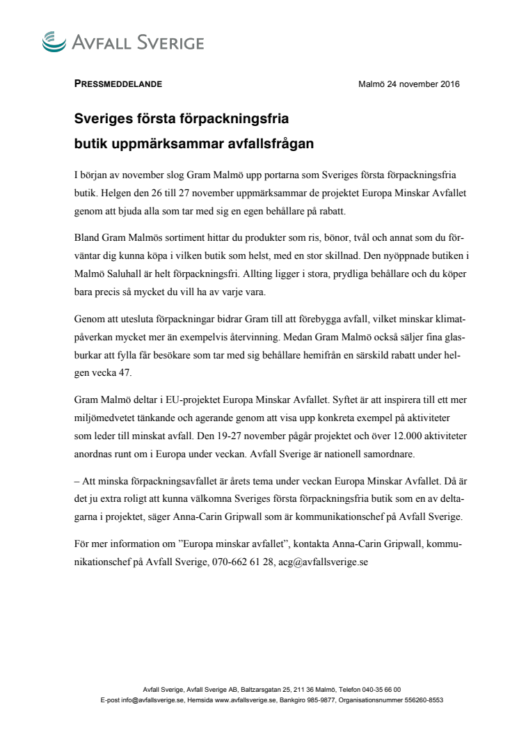 Sveriges första förpackningsfria  butik uppmärksammar avfallsfrågan