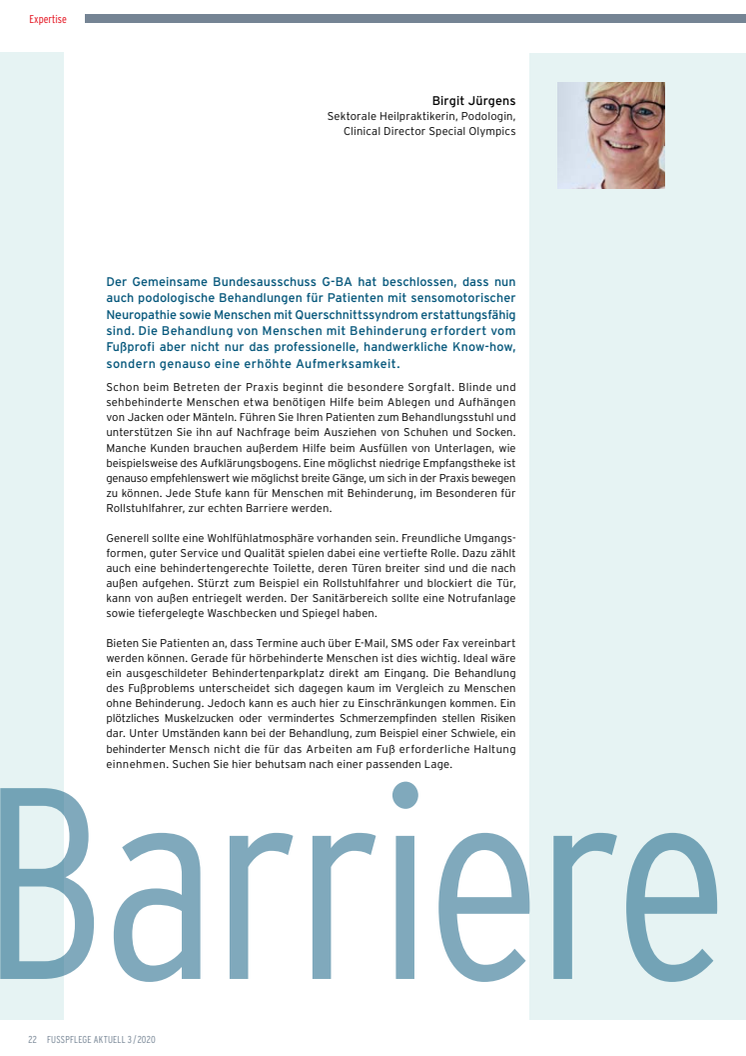 Barrierefrei. Menschen mit Behinderung in der Fußpflegepraxis