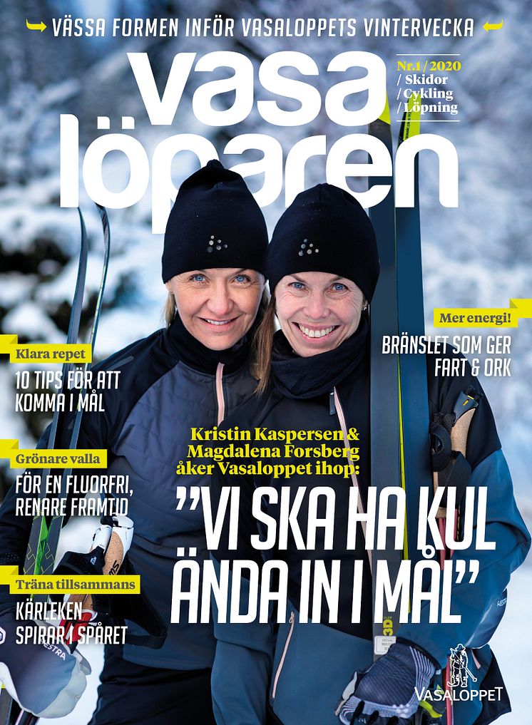 Kristin Kaspersen och Magdalena Forsberg på omslaget till Vasalöparen nr 1 2020
