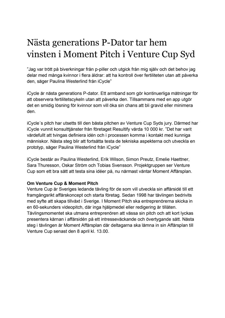 Nästa generations P-Dator tar hem vinsten i Moment Pitch i Venture Cup Syd