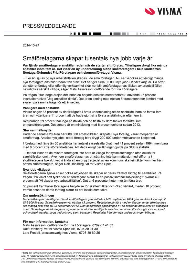 Småföretagarna skapar tusentals nya jobb varje år