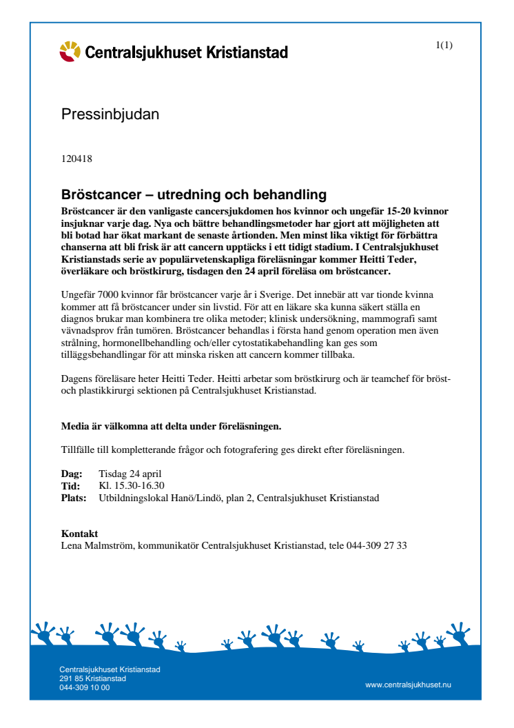 Pressinbjudan: Bröstcancer – utredning och behandling