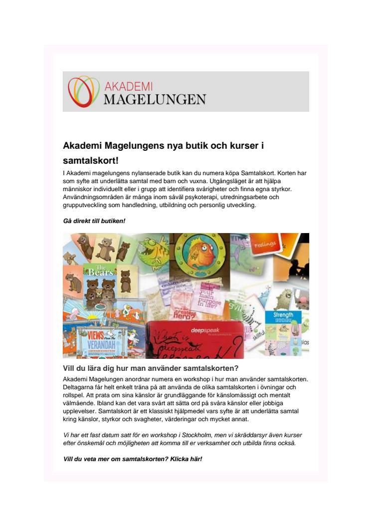 Akademi Magelungens nya butik och kurser i samtalskort!