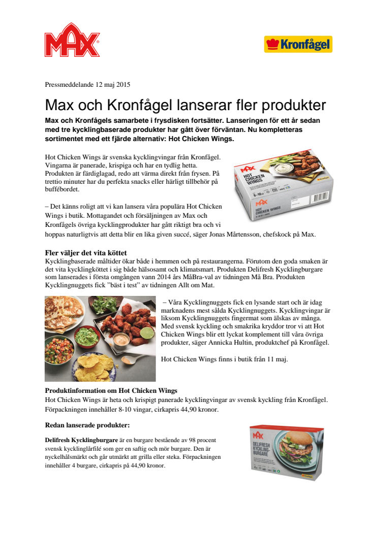 Max och Kronfågel lanserar fler produkter