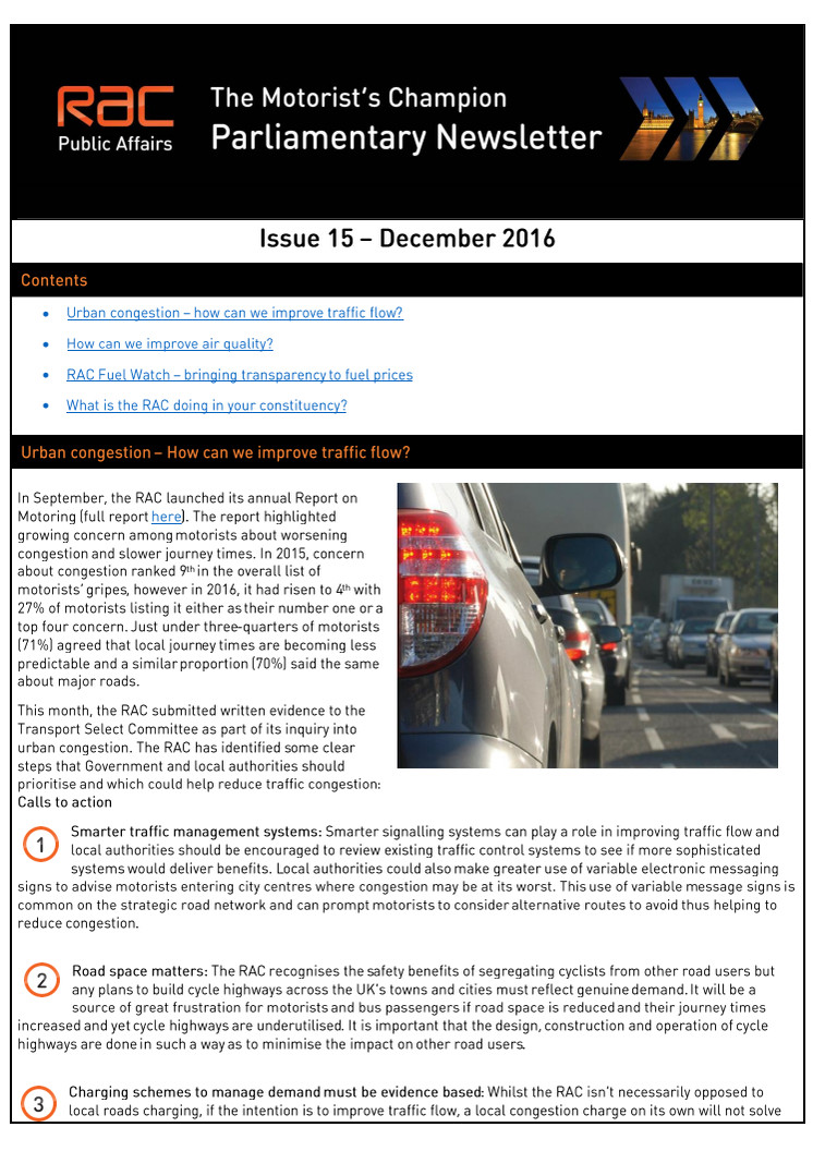 RAC Parliamentary Newsletter #15 - December 2016
