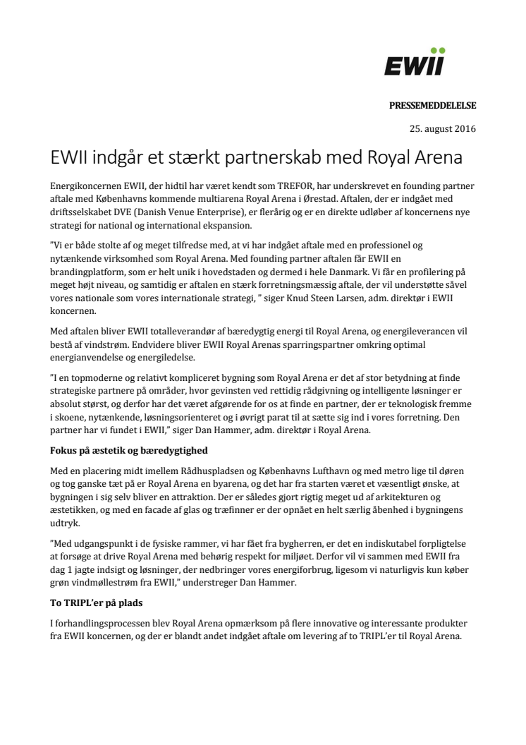 EWII indgår et stærkt partnerskab med Royal Arena