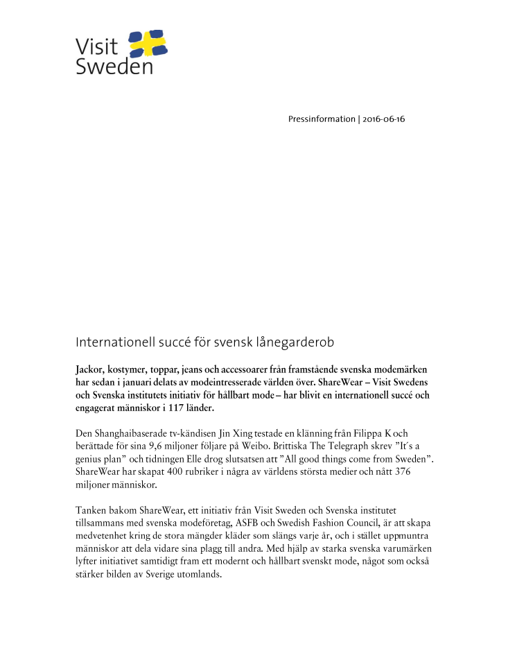 Internationell succé för svensk lånegarderob