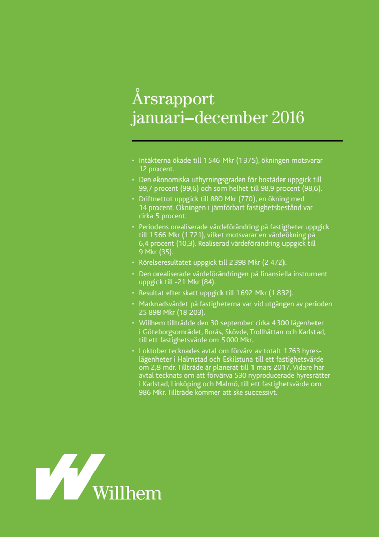 Willhems årsrapport 2016