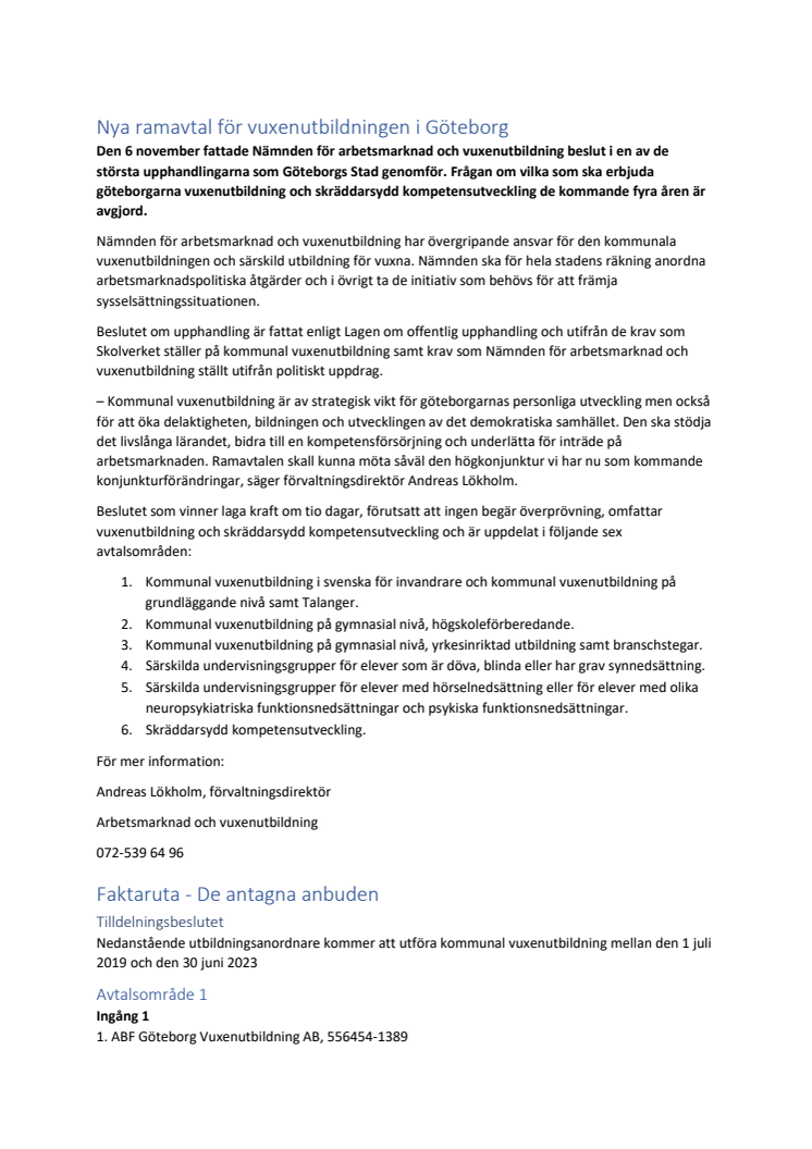 Nya ramavtal för vuxenutbildningen i Göteborg