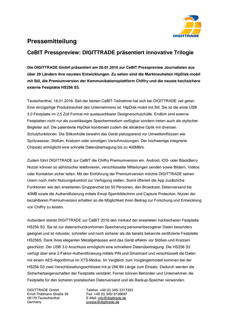 CeBIT Presspreview: DIGITTRADE präsentiert innovative Trilogie