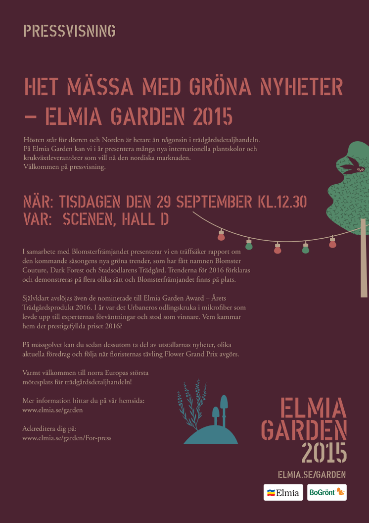 Välkommen till Elmia Gardens pressvisning den 29/9 kl 12.30