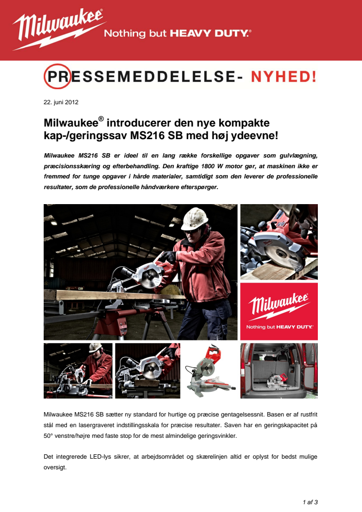 Milwaukee® introducerer den nye kompakte  kap-/geringssav MS216 SB med høj ydeevne!