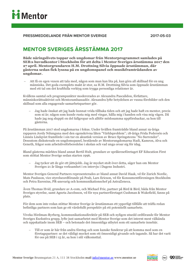 Mentor Sveriges årsstämma 2017