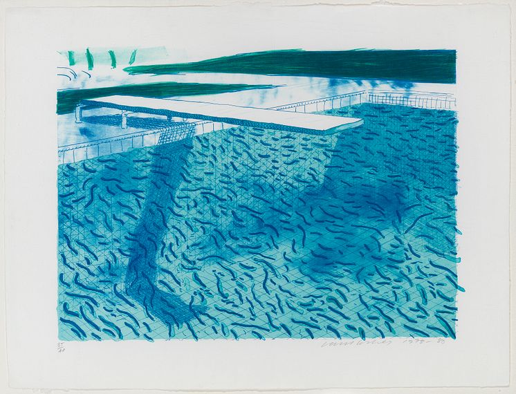 David Hockney: "Lithograph of Water Made of Thick and Thin Lines and Two Light Blue Washes"