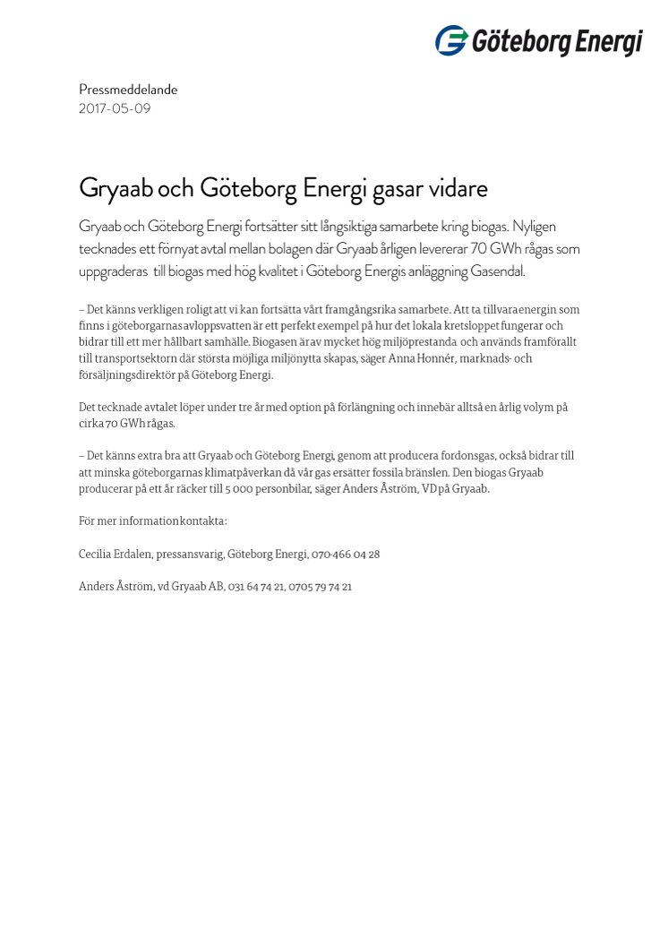Gryaab och Göteborg Energi gasar vidare