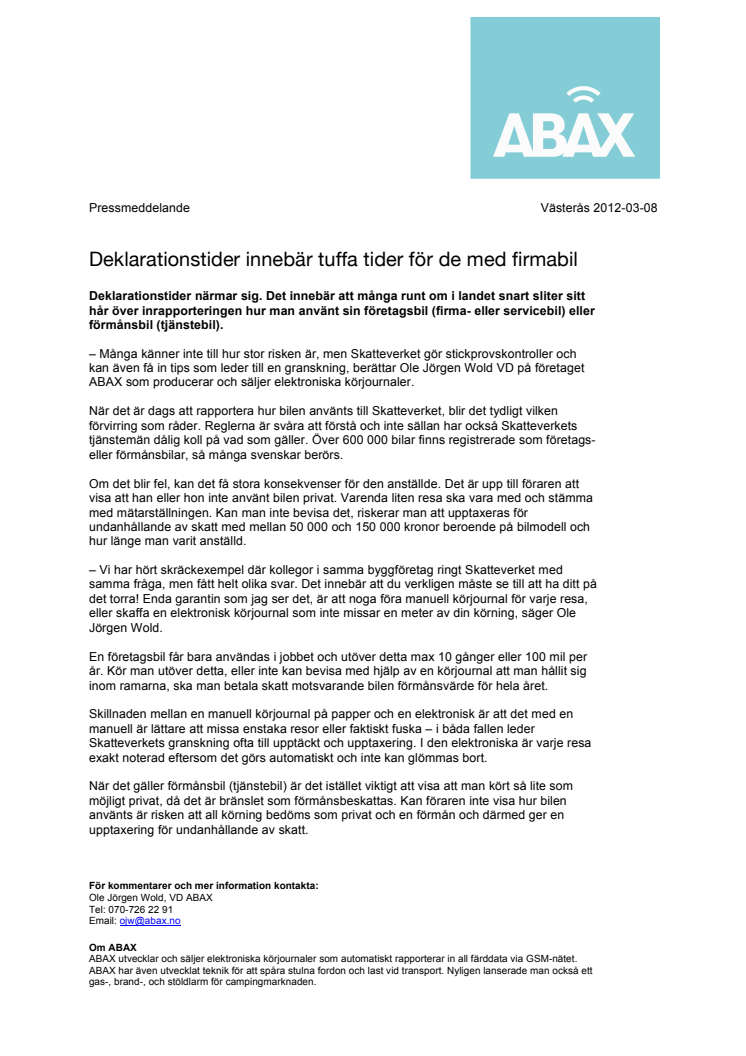 Deklarationstider innebär tuffa tider för de med firmabil