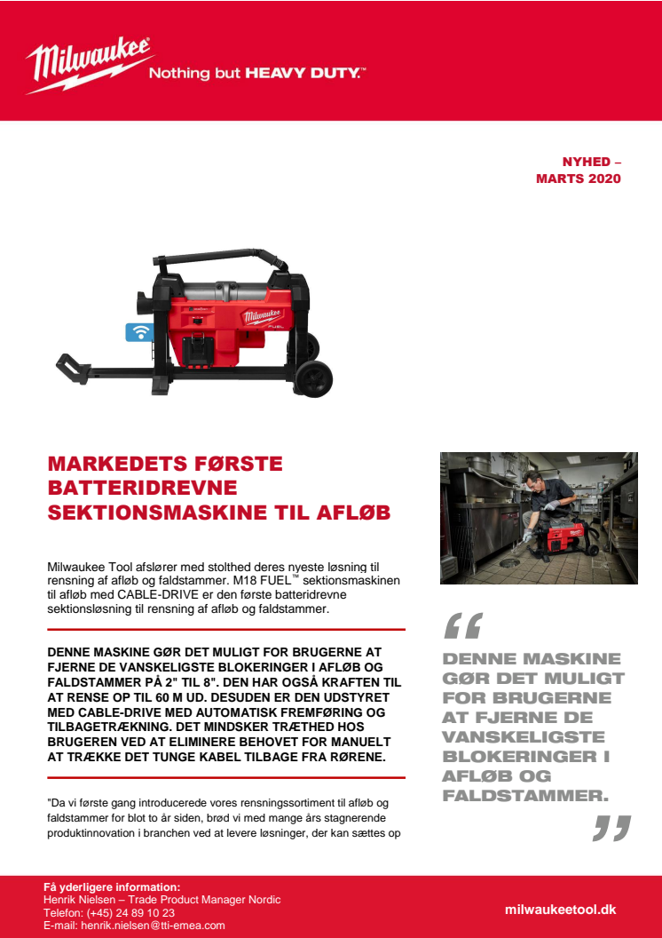 MARKEDETS FØRSTE BATTERIDREVNE SEKTIONSMASKINE TIL AFLØB