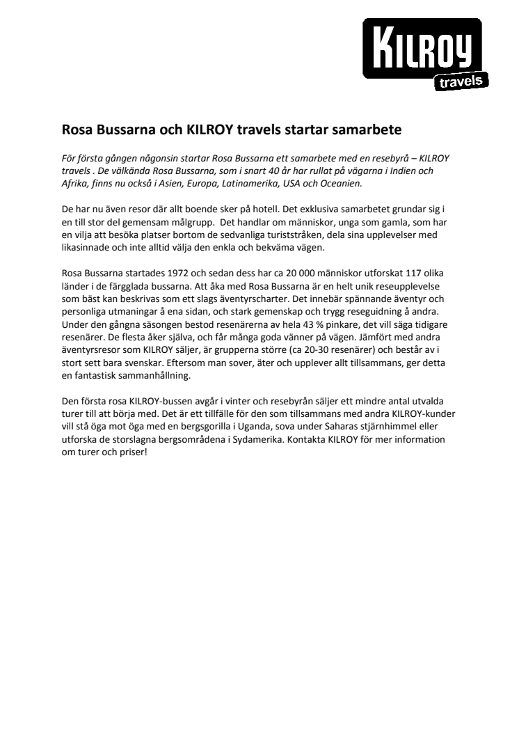 Rosa Bussarna och KILROY travels startar samarbete!