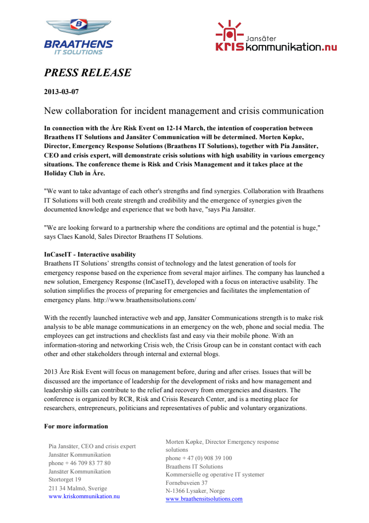 New collaboration for incident management and crisis communication