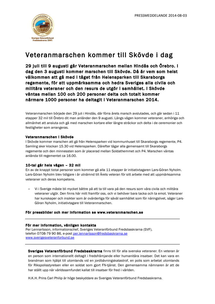 Veteranmarschen kommer till Skövde 3 augusti
