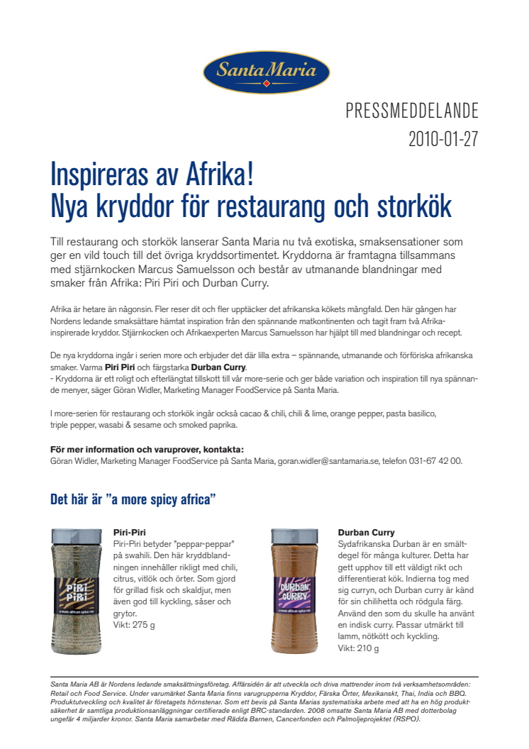 Inspireras av Afrika! Nya kryddor för restaurang och storkök