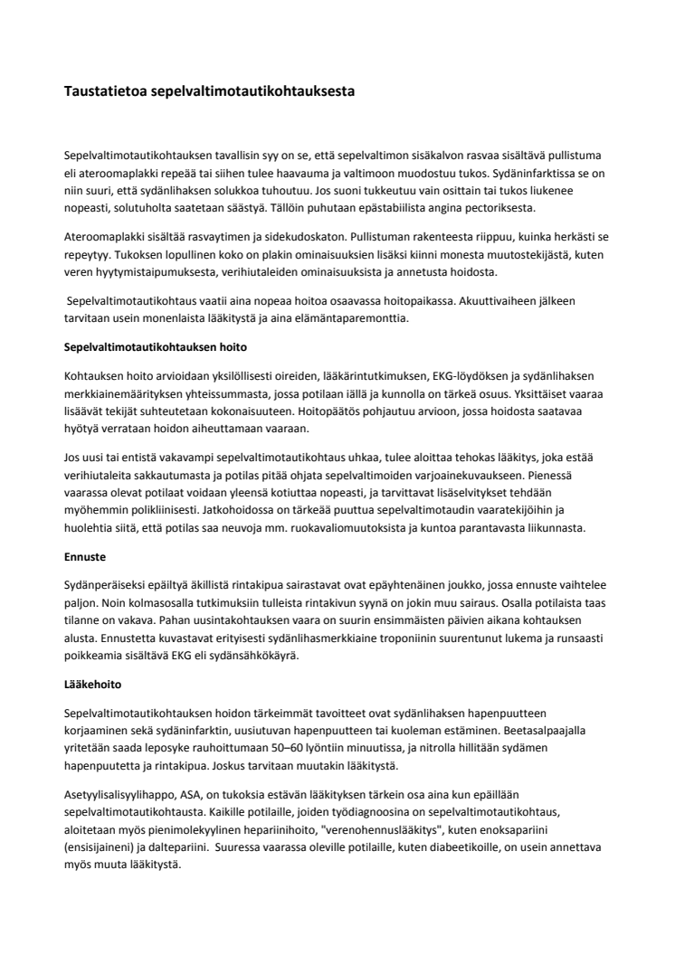 Taustatietoa selpelvaltimotautikohtauksesta eli sydänkohtauksesta