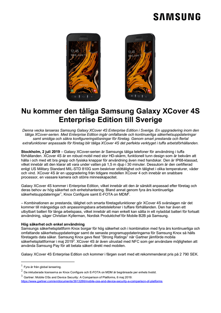 Nu kommer den tåliga Samsung Galaxy XCover 4S Enterprise Edition till Sverige