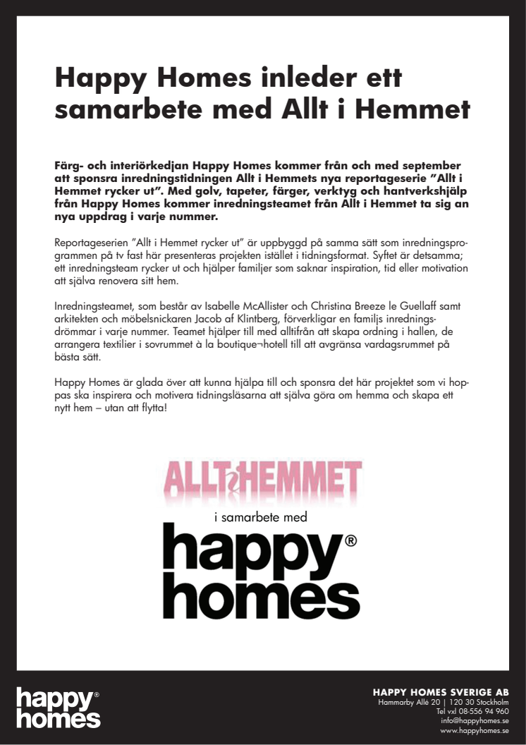 Happy Homes inleder ett samarbete med Allt i Hemmet