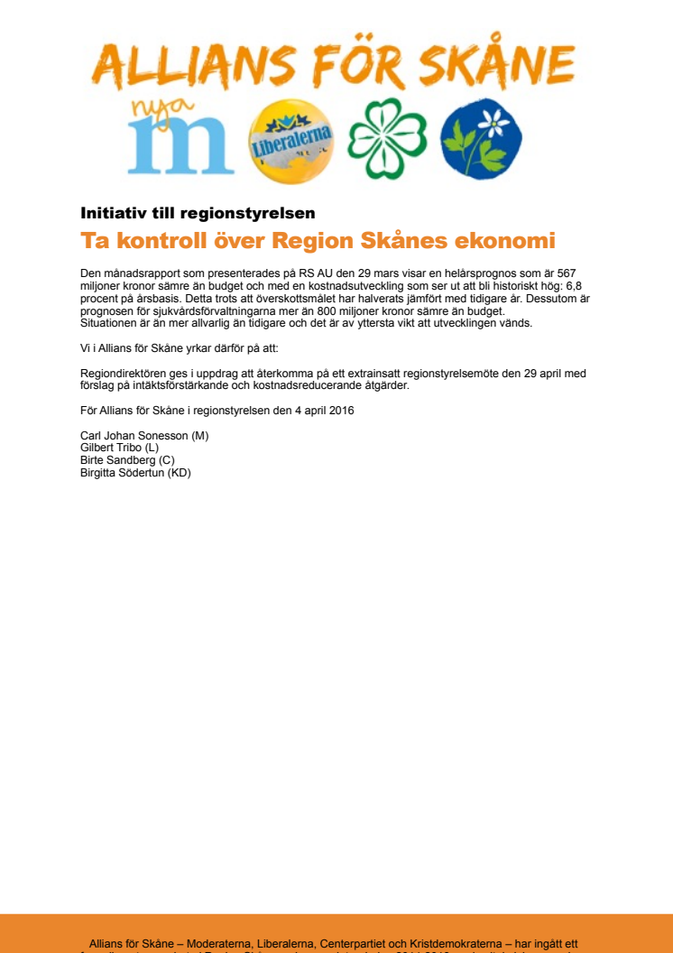 Initiativ till regionstyrelsen 160404
