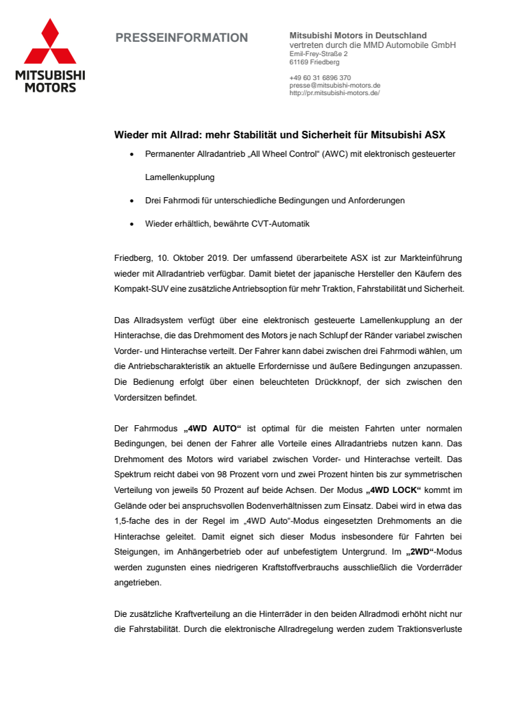 Wieder mit Allrad: mehr Stabilität und Sicherheit für Mitsubishi ASX 