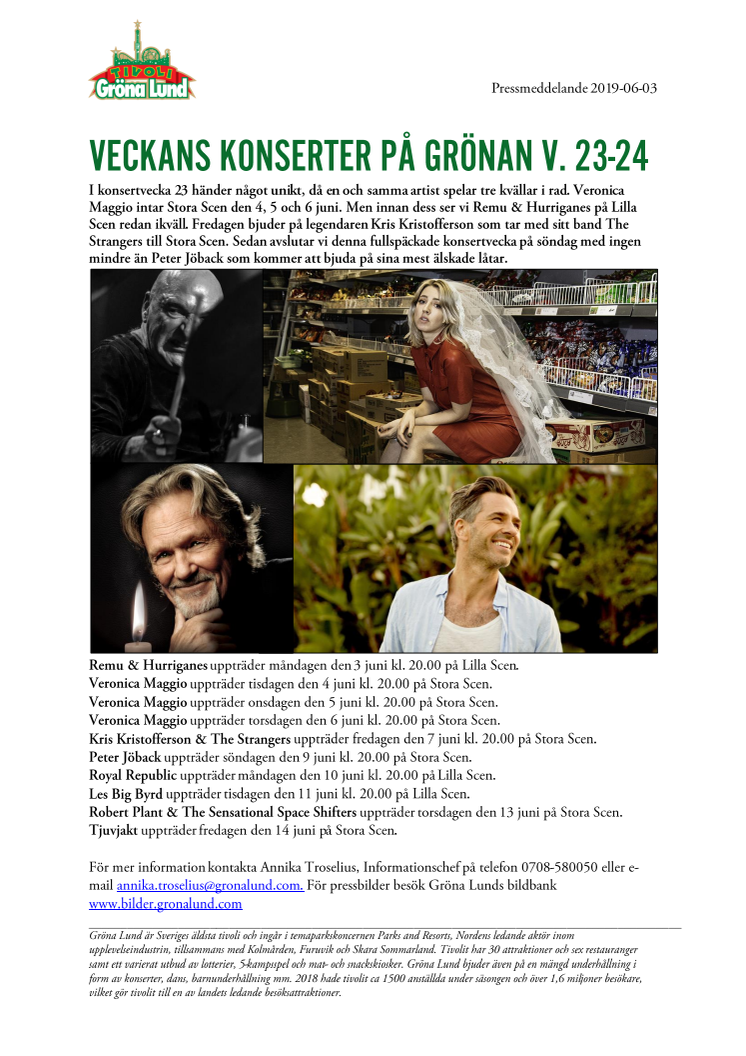 Veckans konserter på Grönan V. 23-24