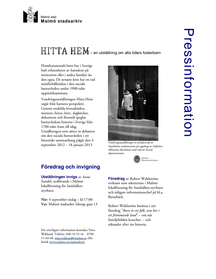 HITTA HEM – en utställning om alla tiders fosterbarn