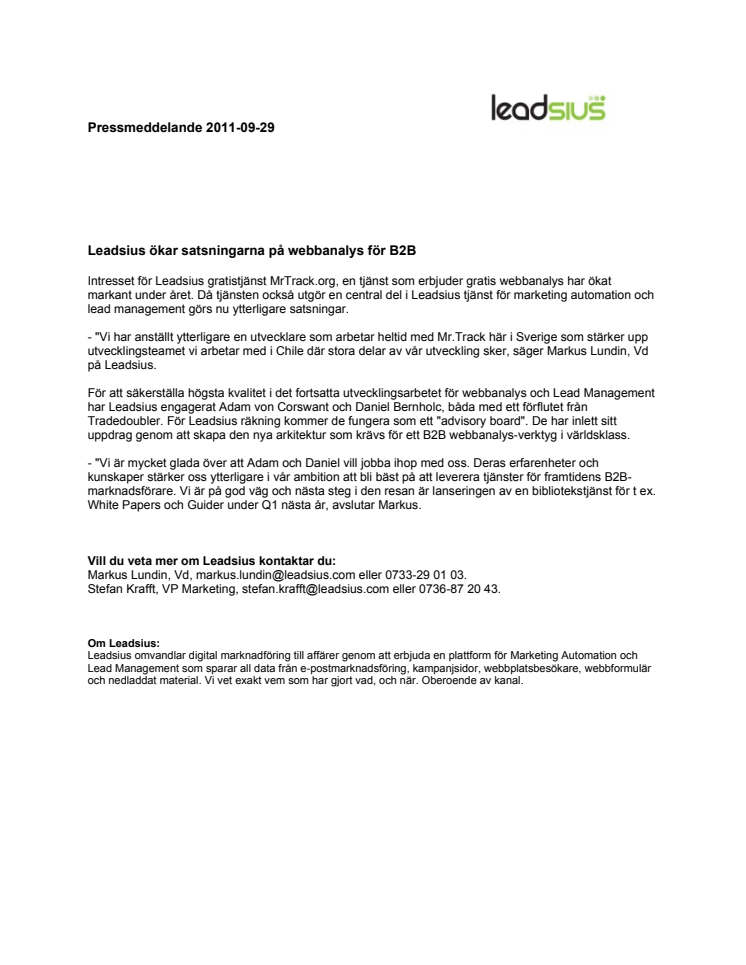 Leadsius ökar satsningarna på webbanalys för B2B
