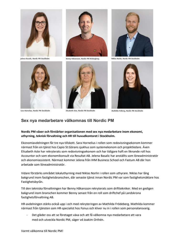Sex nya medarbetare välkomnas till Nordic PM