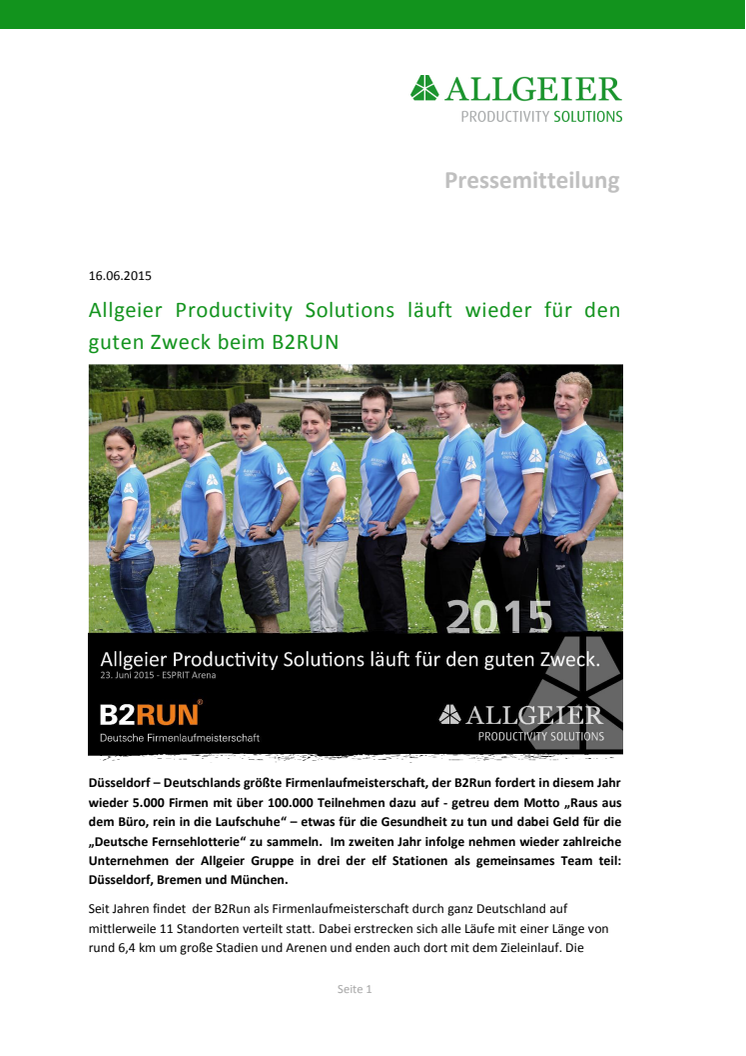 Allgeier Productivity Solutions läuft wieder für den guten Zweck beim B2RUN