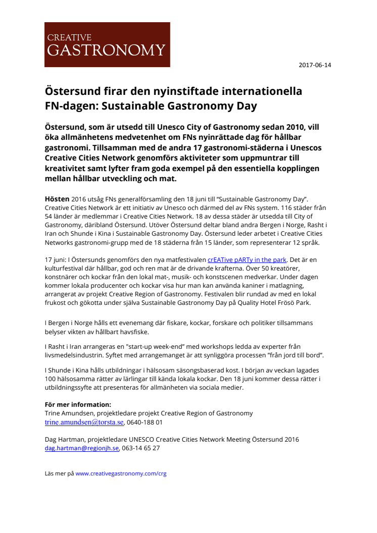 Östersund firar den nyinstiftade internationella FN-dagen: Sustainable Gastronomy Day