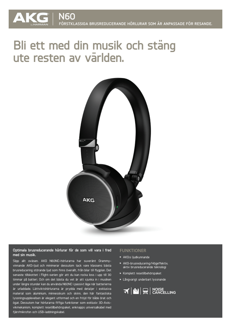 Harman lanserar de perfekta resehörlurarna: AKG N60 NC med aktiv brusreducering