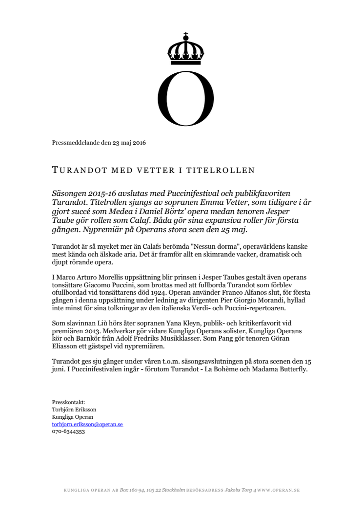 Turandot med Vetter i titelrollen
