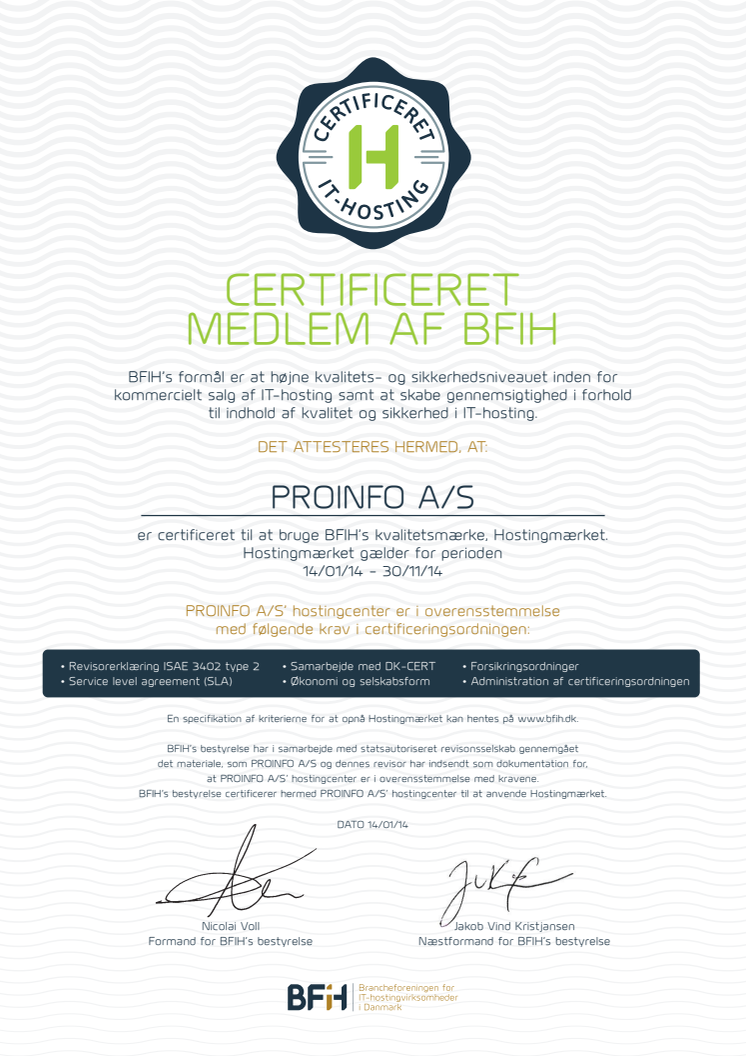 Certificeret medlem af BFIH