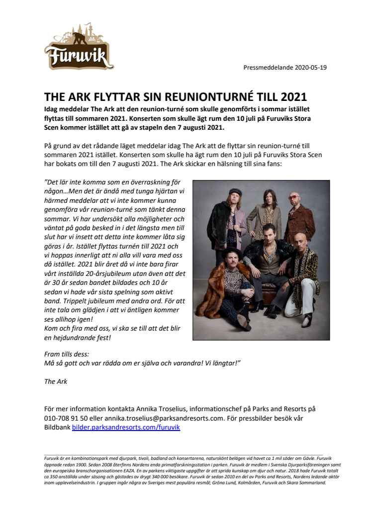 The Ark flyttar sin reunion-turné till 2021