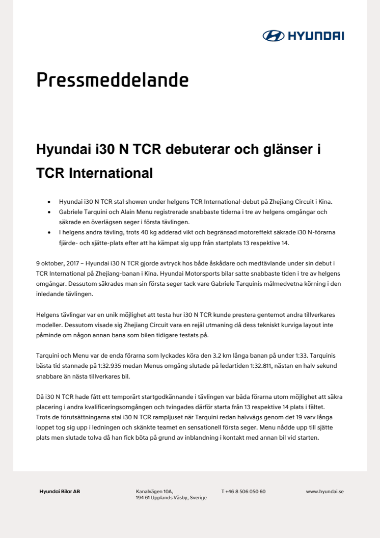 Hyundai i30 N TCR debuterar och glänser i TCR International