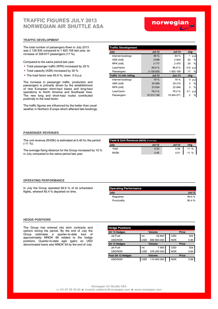 Traffic Figures July 2013