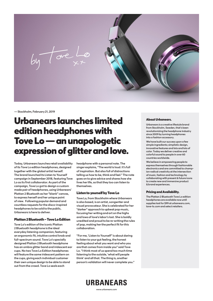Urbanears launches limited edition headphones with Tove Lo — an unapologetic expression of glitter and love.