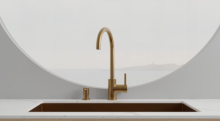 Primy Köksblandare Steel Curve Sand 30001 & Primy Tvålpump Steel Clean Dispenser Sand 35001