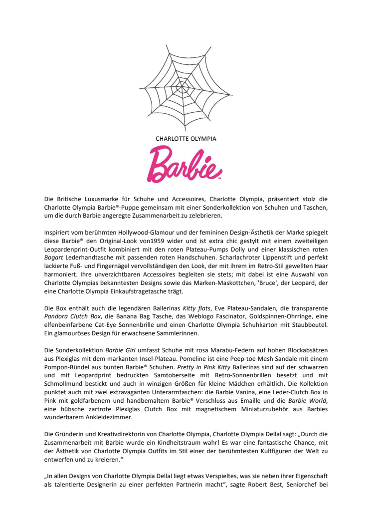 Barbie und Charlotte Olympia präsentieren die Charlotte Olympia Barbie-Puppe 