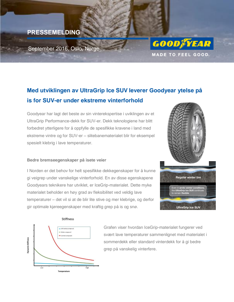 Med utviklingen av UltraGrip Ice SUV leverer Goodyear ytelse på is for SUV-er under ekstreme vinterforhold